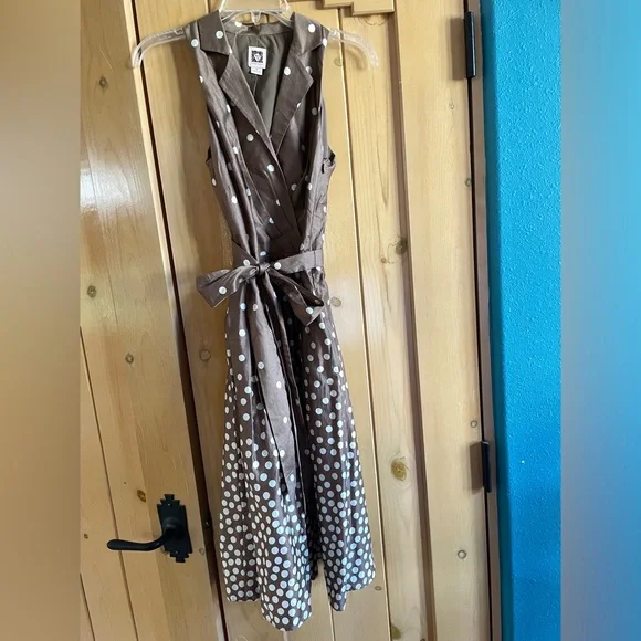 Anne Klein Dress Brown & White Polka Dot Cotton
Summer Dress Size 4 ( S ) - Picture 3 of 8